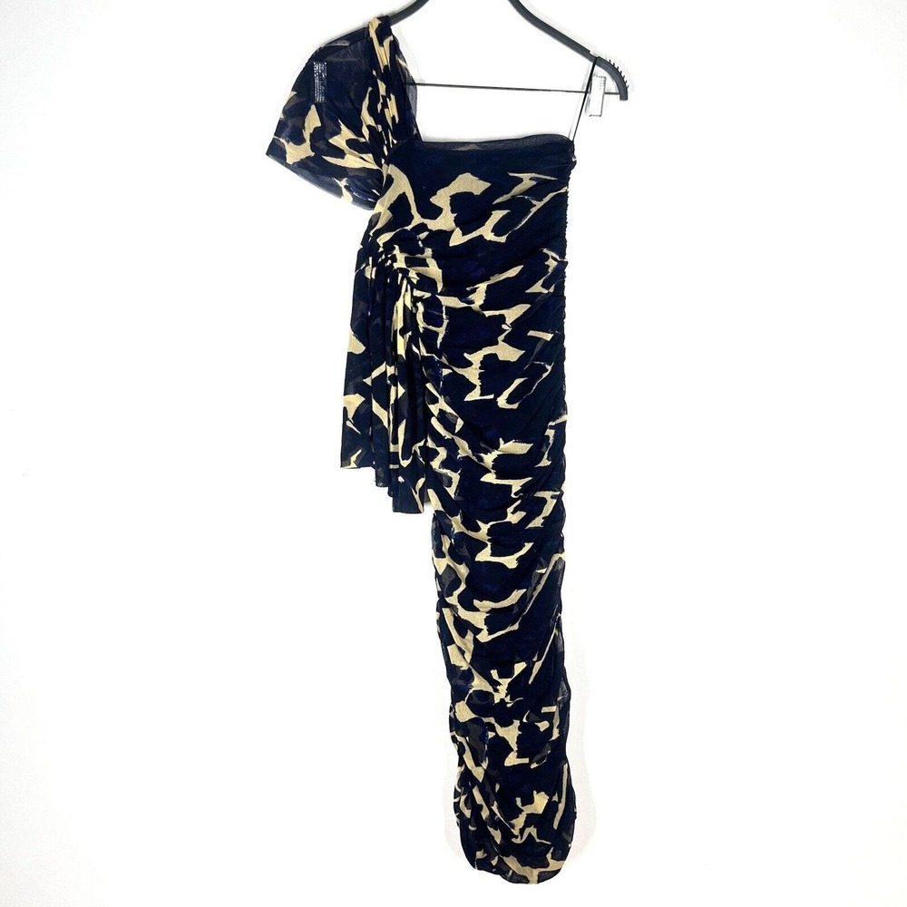 Jean Paul Gaultier Fuzzi Sz M Ruched Mesh Dress One Shoulder Blue Printed - Picture 1 of 9